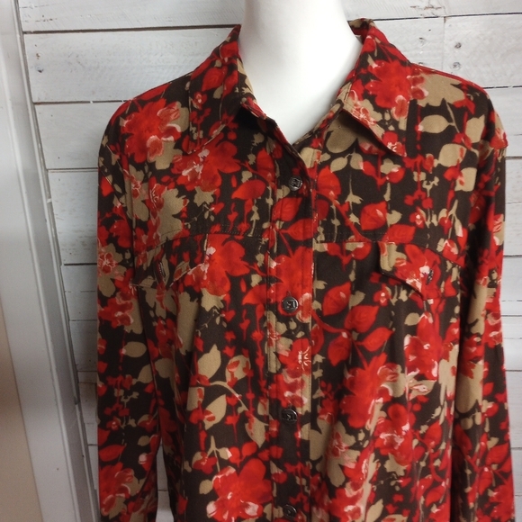 BAXTER & WELLS Womens Multicolor Floral Button Front Stretch Shacket XL Jacket - Picture 2 of 12